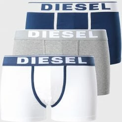 Diesel Soldes Magasin 32 Budget 😍 Lot De 3 Boxers Damien 00ST3V-0JKKC Blanc Gris Chiné Bleu Marine de Diesel 🌟