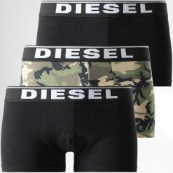 Diesel Soldes Magasin 10 Vente flash 💯 Lot De 3 Boxers Damien 00ST3V-0WBAE Noir Vert Kaki Camouflage de Diesel 🛒