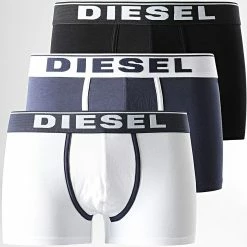 Diesel Soldes Magasin 16 Budget ⌛ Lot De 3 Boxers Damien 00ST3V-0JKKC Noir Blanc Bleu Marine de Diesel 💯