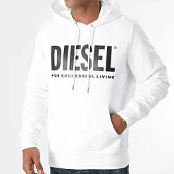 Promo 😍 Sweat Capuche Girk Ecologo A02813-0BAWT Blanc de Diesel ⭐