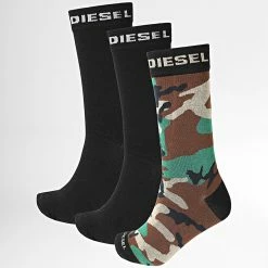 Grosses soldes ✨ Lot De 3 Paires De Chaussettes 00SK3A-0HAZV Noir Camouflage Vert Kaki de Diesel ⌛