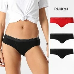 Sortie 👍 Lot De 3 Culottes Femme Oxys A04030-0KFAM Noir Noir Rouge de Diesel ⌛