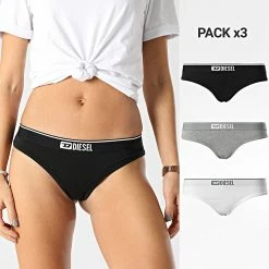 Meilleur prix ✔️ Lot De 3 Strings Femme Starsey A05139-0LDAC Noir Gris Chiné Blanc de Diesel 🤩