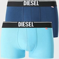 Offres 👏 Lot de 2 Boxers Damien 00SMKX-0LDAQ Bleu Marine Bleu Ciel de Diesel 🎉