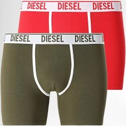 Meilleure affaire 🌟 Lot de 2 Boxers Sebastian 00S7J4-0SFAC Rouge Vert Kaki de Diesel 💯