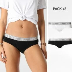 Bon marché 💯 Lot De 2 Culottes Femme Oxys A03988-0PCAH Noir Blanc Argenté de Diesel 🛒