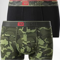 Tout neuf ✔️ Lot De 2 Boxers Damien 00SMKX-0WCAS Noir Vert Kaki Camo de Diesel ❤️
