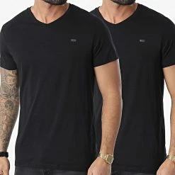 Sortie 😀 Lot De 2 Tee 👕 Shirts Col V A05428-0LDAS Noir de Diesel 💯