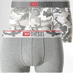 De gros 🔥 Lot De 2 Boxers Damien 00SMKX Gris Chiné Camouflage de Diesel 🧨
